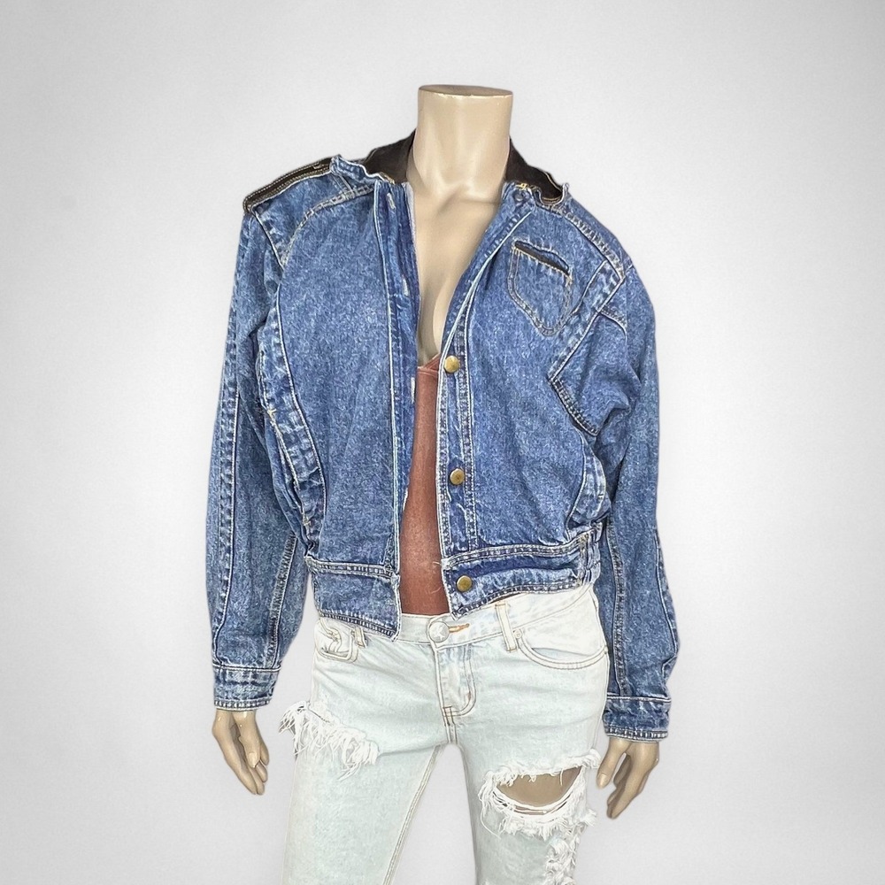 Vintage 80s NEW YORK GIRL Denim Bomber Jacket S